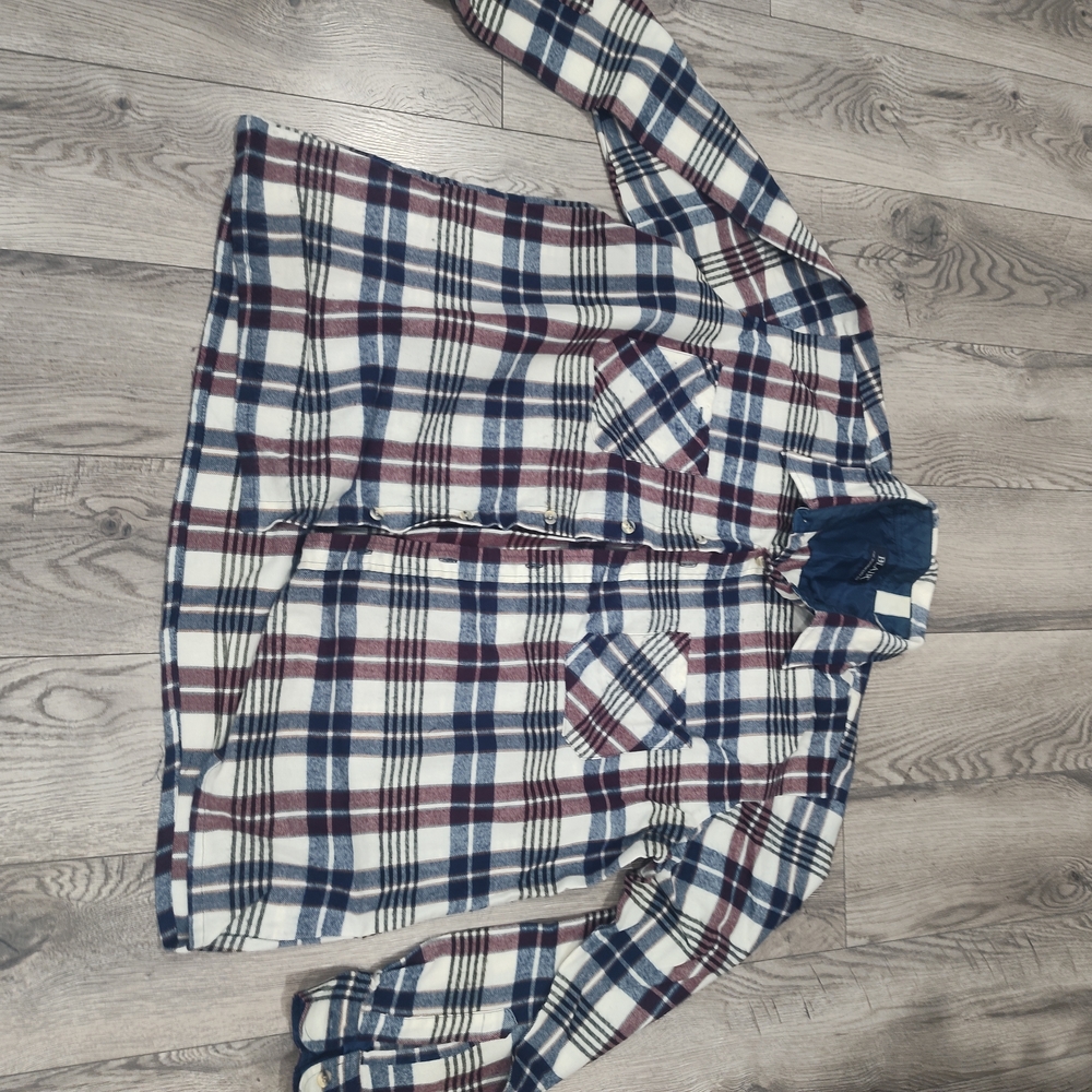 Blair Long Sleeve Plaid Shirt Jacket in Navy, White & Burgundy